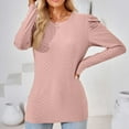thumbnail image 4 of WREESH Womens Fashion Dressy Tops Solid Color Jacquards Round -Neck Long Sleeve Loose T-Shirt Pullover Hot Pink, 4 of 7