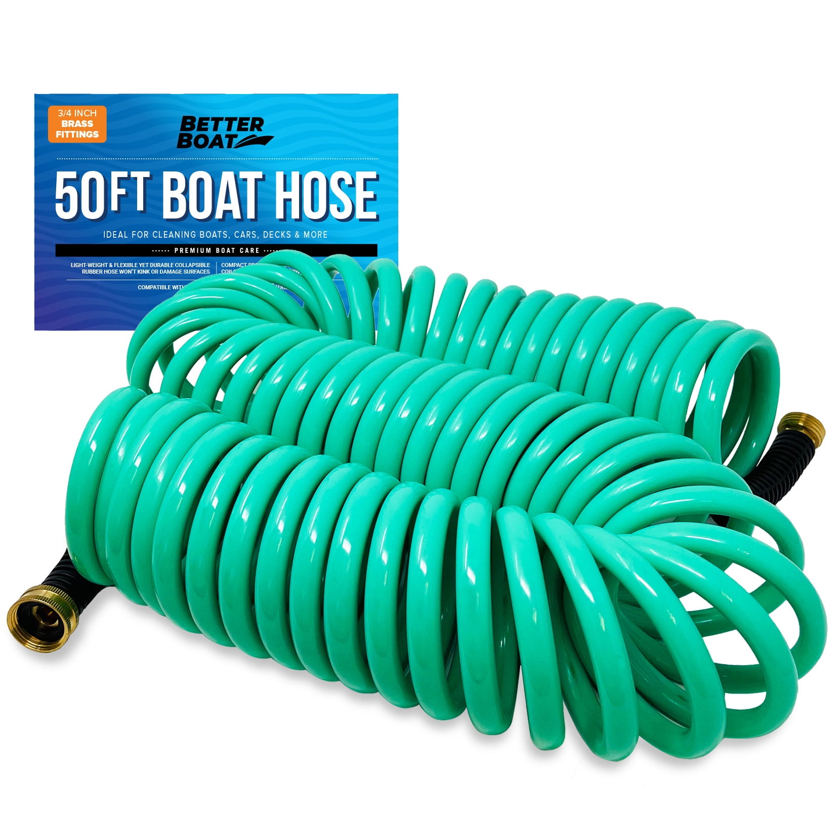 25FT Coiled Boat Hose | Coil Hose Water Hoses Expandable Perfect Coil Water Hose RV Wash Water Hose Spring Washdown Short Small 25 Foot Coiling Garden Marine Grade 3/4 Inch Connectors Self Recoil