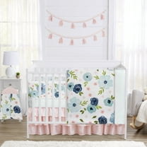 Sweet Jojo Designs 6 Piece Crib Bedding   BreathableBaby Breathable Mesh Liner Watercolor Floral Navy Blue And Pink Girl