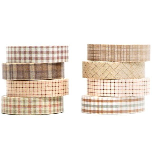 YUBX Vintage Washi Tape Pack 8 Rolls Thin Retro Decorative Tapes - Retro Plaid