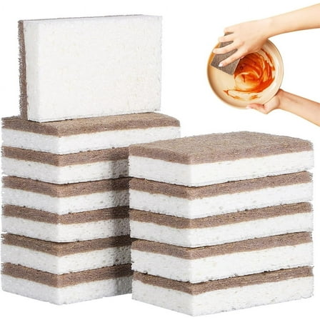 Household Natural Sponge,Multipurpose Cleaning sponges,cocottnut Fiber Scrubber Sponges,Wood Cellulose Scrub Sponges,Biodegradable Plant Based Sponges,for Kitchen Cleaning Dishes 12PCS