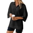 thumbnail image 3 of 3/4 Sleeve Solid Color Women Casual Loose Half Zipper Oversize Sweatshirt Hoodies, 3 of 7