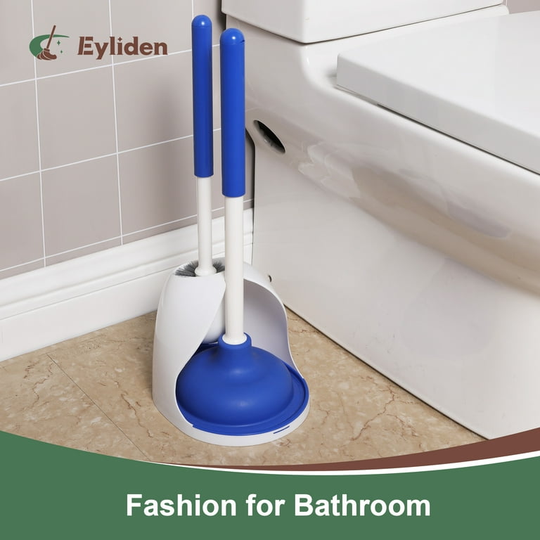 Eyliden Toilet Brush and Plunger Set with Caddy, Tough Bristles