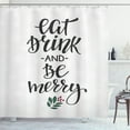thumbnail image 1 of Eat Drink and Be Merry Shower Curtain, New Year Concept with Best Wish Message Mistletoe, Fabric Bathroom Set with Hooks, 69W X 70L Inches, Charcoal Grey Green Pink, by Ambesonne, 1 of 3