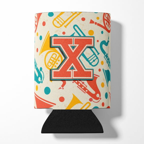 Letter X Retro Teal Orange Musical Instruments Initial Can or Bottle Hugger