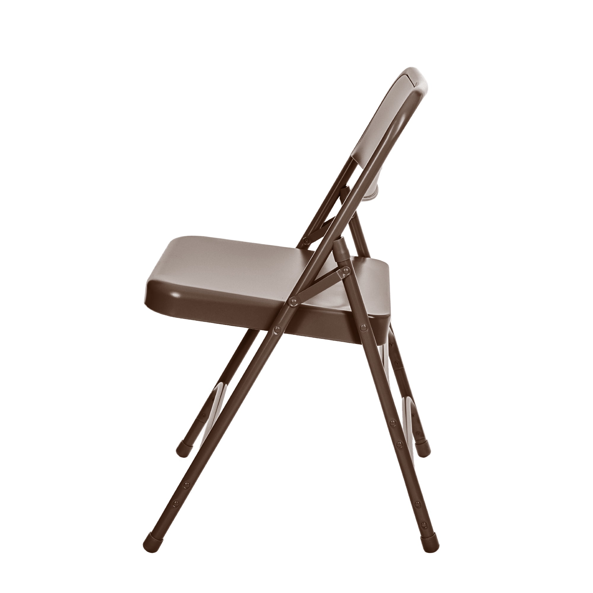 Hampden Furnishings Bernadine Collection All Metal Triple Brace Folding Chair, Brown, Pack of 4