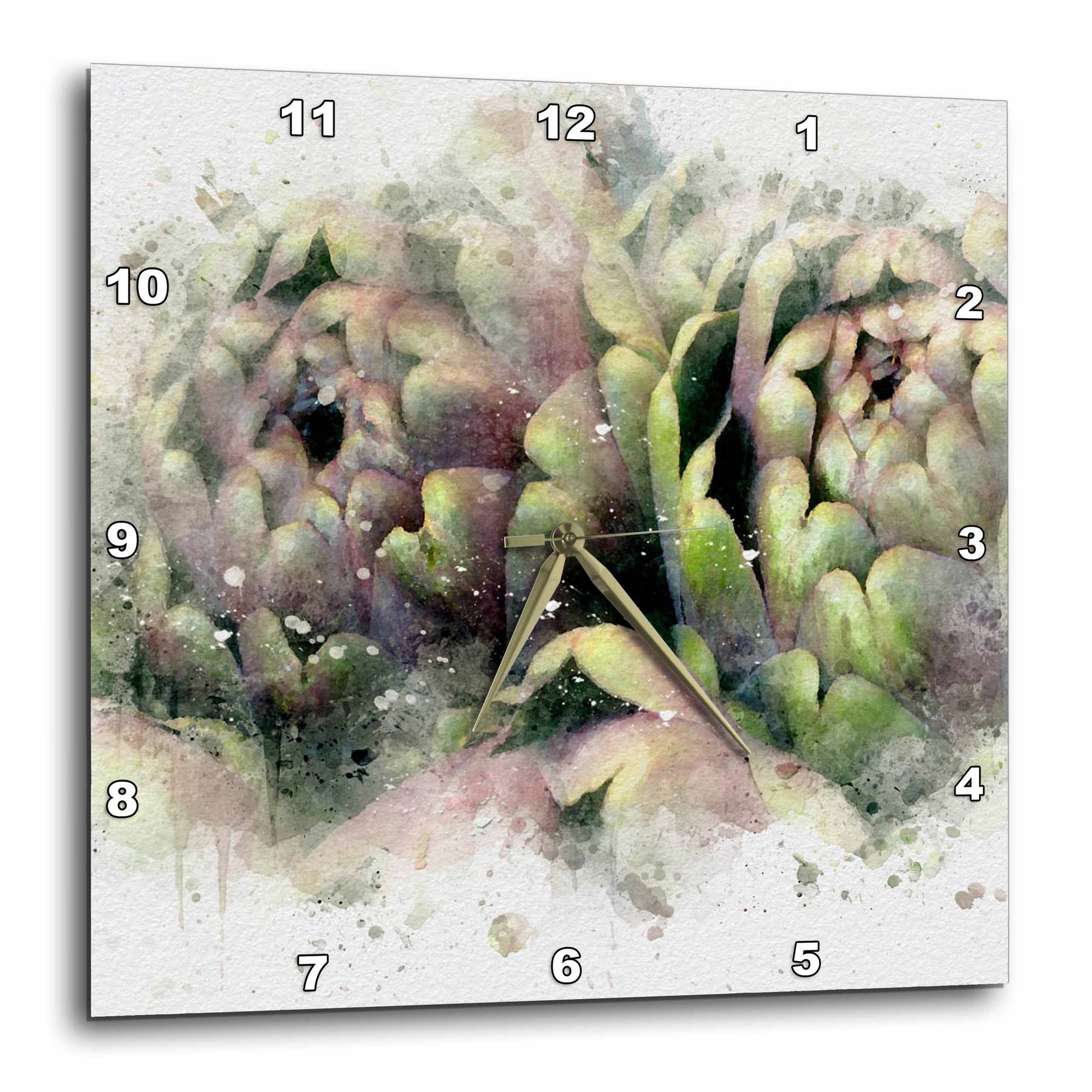 3drose, Image of Watercolor Artichoke Art, 10x10 Wall Clock