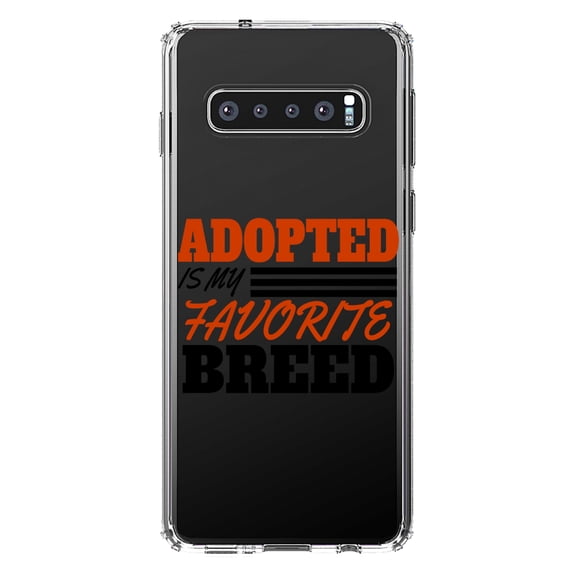 DistinctInk Clear Shockproof Hybrid Case for Samsung Galaxy S10  PLUS (6.4" Screen) - TPU Bumper Acrylic Back Tempered Glass Screen Protector - Adopted is My Favorite Breed
