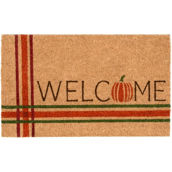 Way To Celebrate Plaid Pumpkin Welcome Coir Outdoor Mat, 18"x30"
