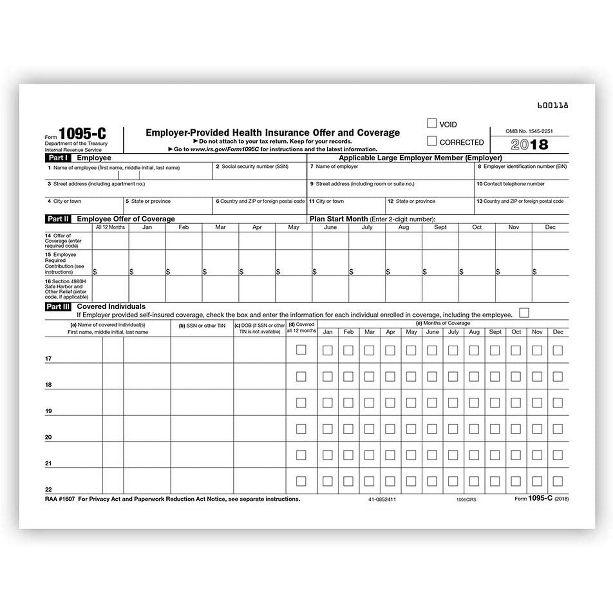 Complyright 1095 C Irs Employer Provided Health Insurance Form Pack Of 100 Walmart Canada