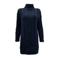 thumbnail image 4 of CharmCyan Women’s Turtleneck Long Sleeve Cable Knit Sweater Dress Chunky Pullover Loose Fit Casual Winter Wear Dark Blue L, 4 of 5