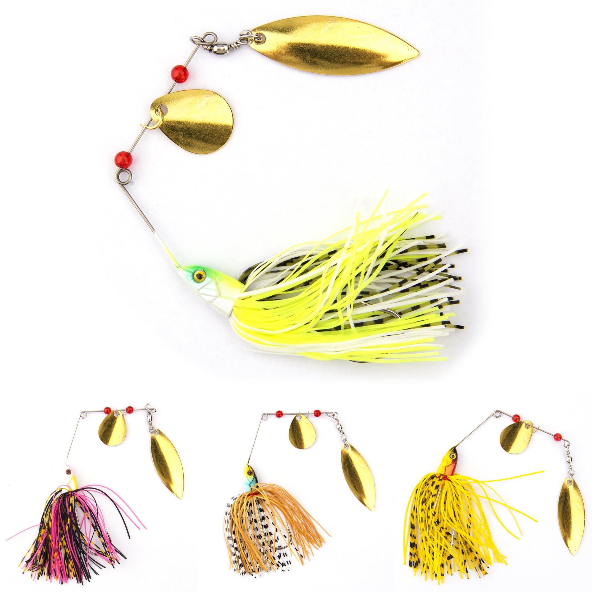 Spinner Bait Bass Fishing Blade Metal Spoon Silicone Skirts with Sharp  Hooks Swim Jig for Trout Pike Salmon 