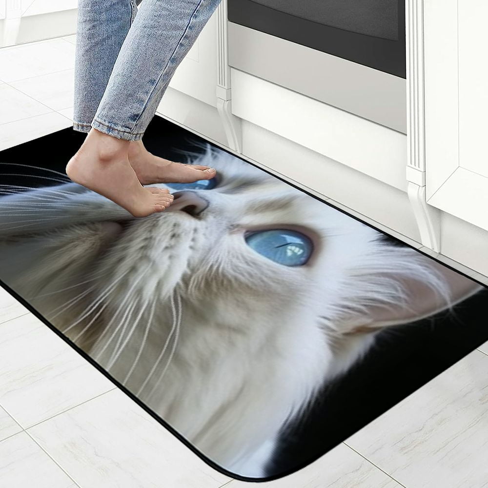 PHYHOO Doormat Floor Rug/Mat - Cat Ragdoll Breed of Cat Blue Eyes Fluffy White Fur Decorative Door Mat, Door Mat with Non-Slip Rubber Backing, Easy Cleaning, Traps Dirt, Rug for Entry, Patio