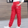 thumbnail image 4 of Odeerbi Kids Pants Autumn Winter Baby Girls Boys Solid Color High Waist Plush Down Cotton Pants Thickened Thermal Cotton Pants Liner Red, 4 of 5