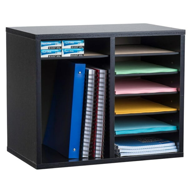 AdirOffice Wood 12 Compartment Adjustable Classroom Paper Literature