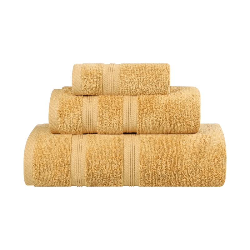 Superior Smart Dry 3-Piece Zero Twist Soft Cotton Towel Set, Quick Dry Fade Resistant, Gold
