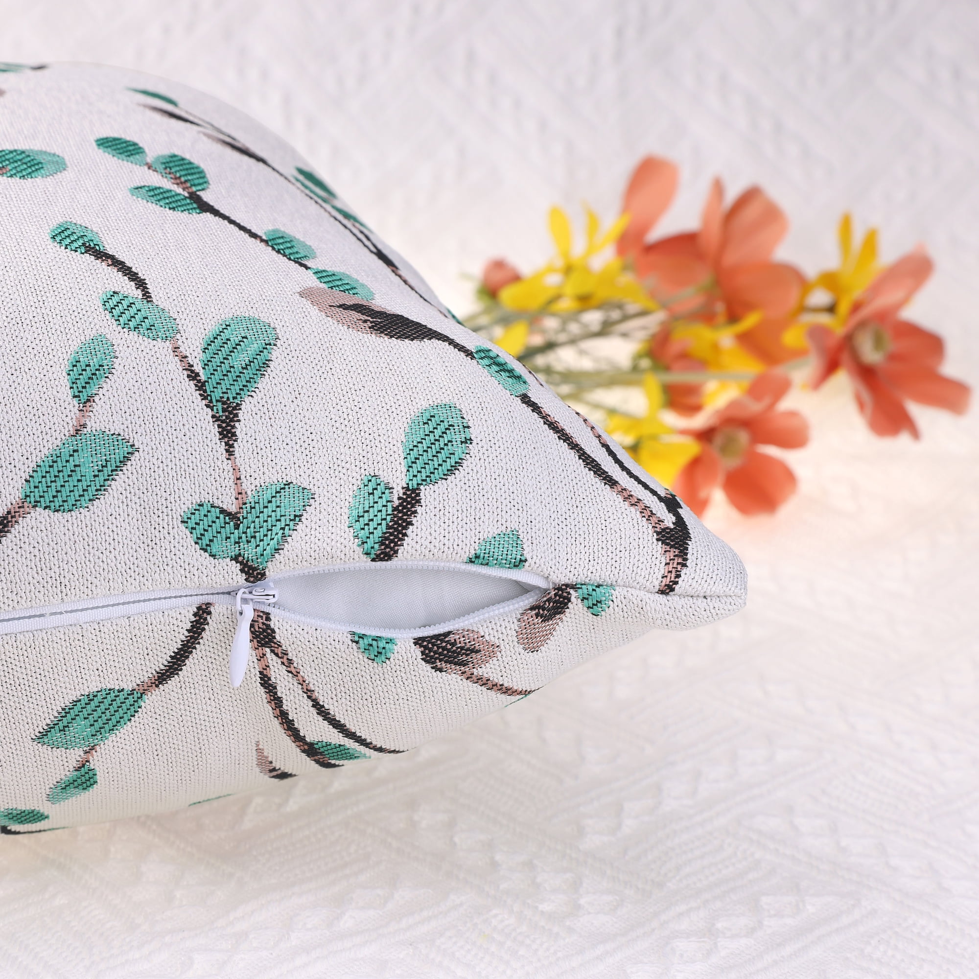 Unique Bargains Floral Pattern Decoration Throw Pillow Cover for Outdoor Indoor (2 Count) Green Flower 12" x 20"