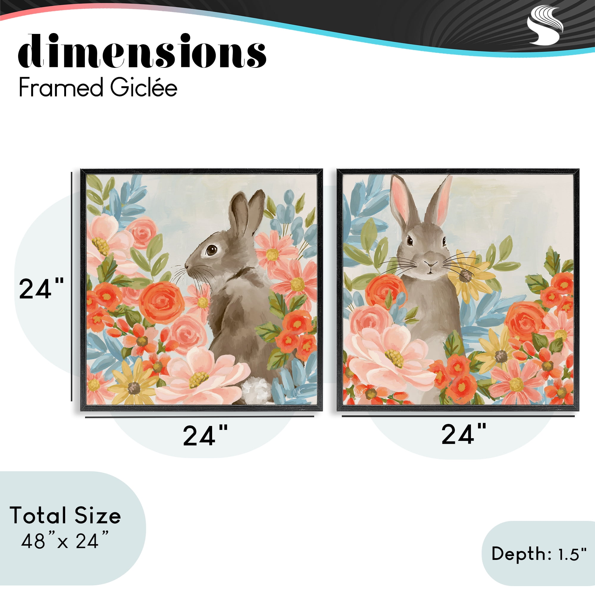 Stupell Industries Bright Bunny Blooms 2 Piece Black Framed Giclee Art Set, design by Cat Thurman Designs