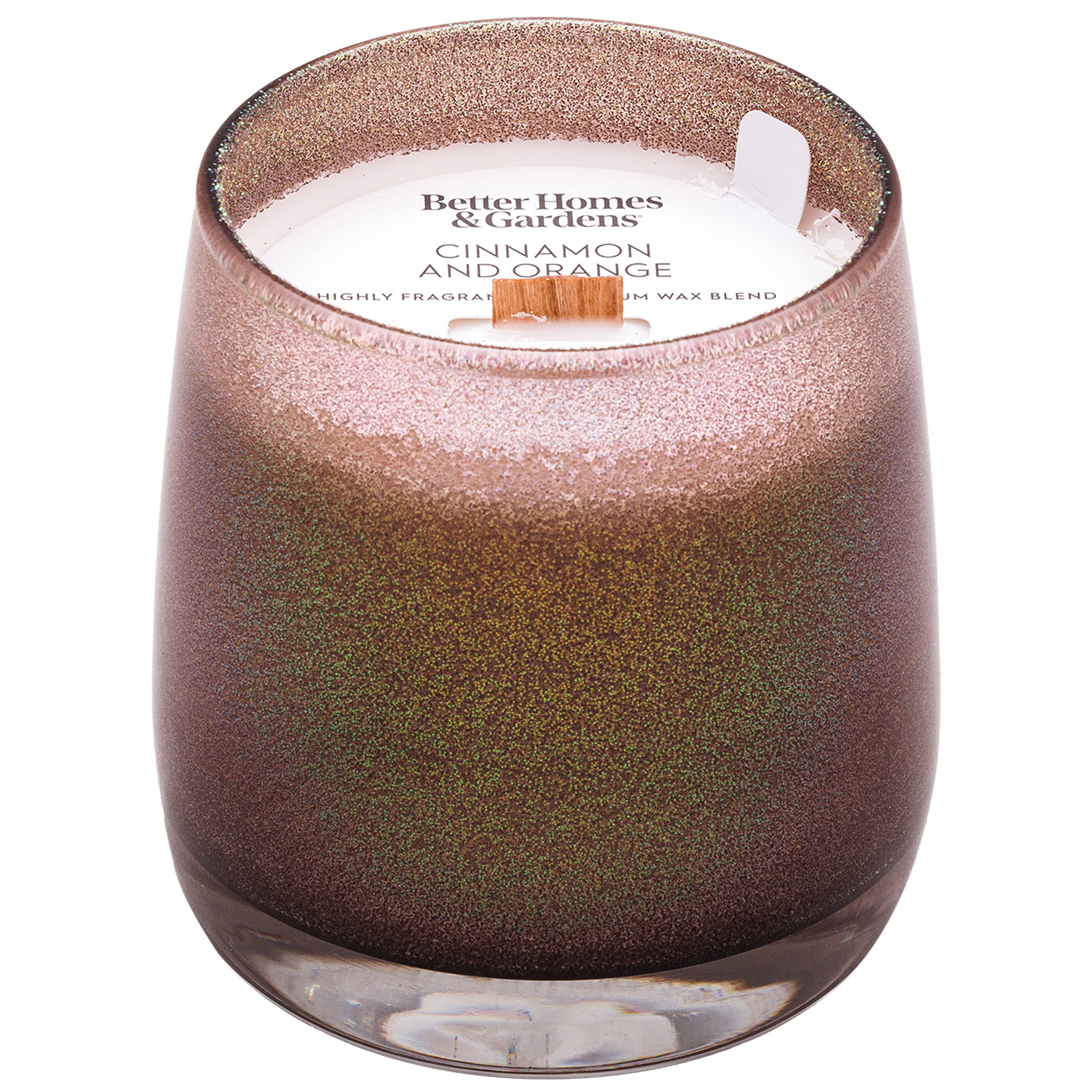 Better Homes & Gardens Wood 1-Wick Holiday Scented Glitter Jar Candle, Cinnamon and Orange, 14.5oz.