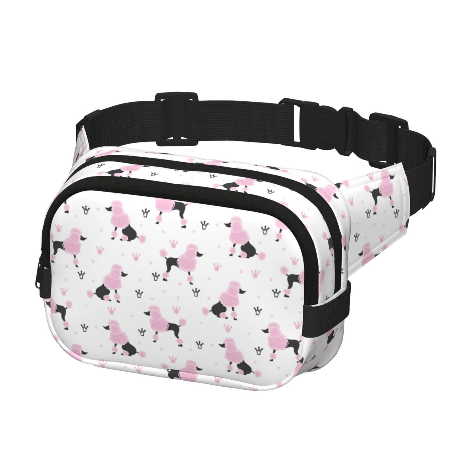 Picia Cute Poodle Dog Print Square Double-Layer Waist Bag Mini Adjustable Waist Belt Bag Exercise Running Travel Hiking