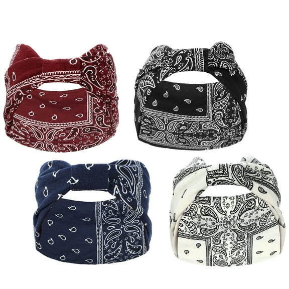 4pcs Yoga Hair Scarfs Bohemia Head Wraps for Women Girl 5.31inch Wide Black White Blue Red