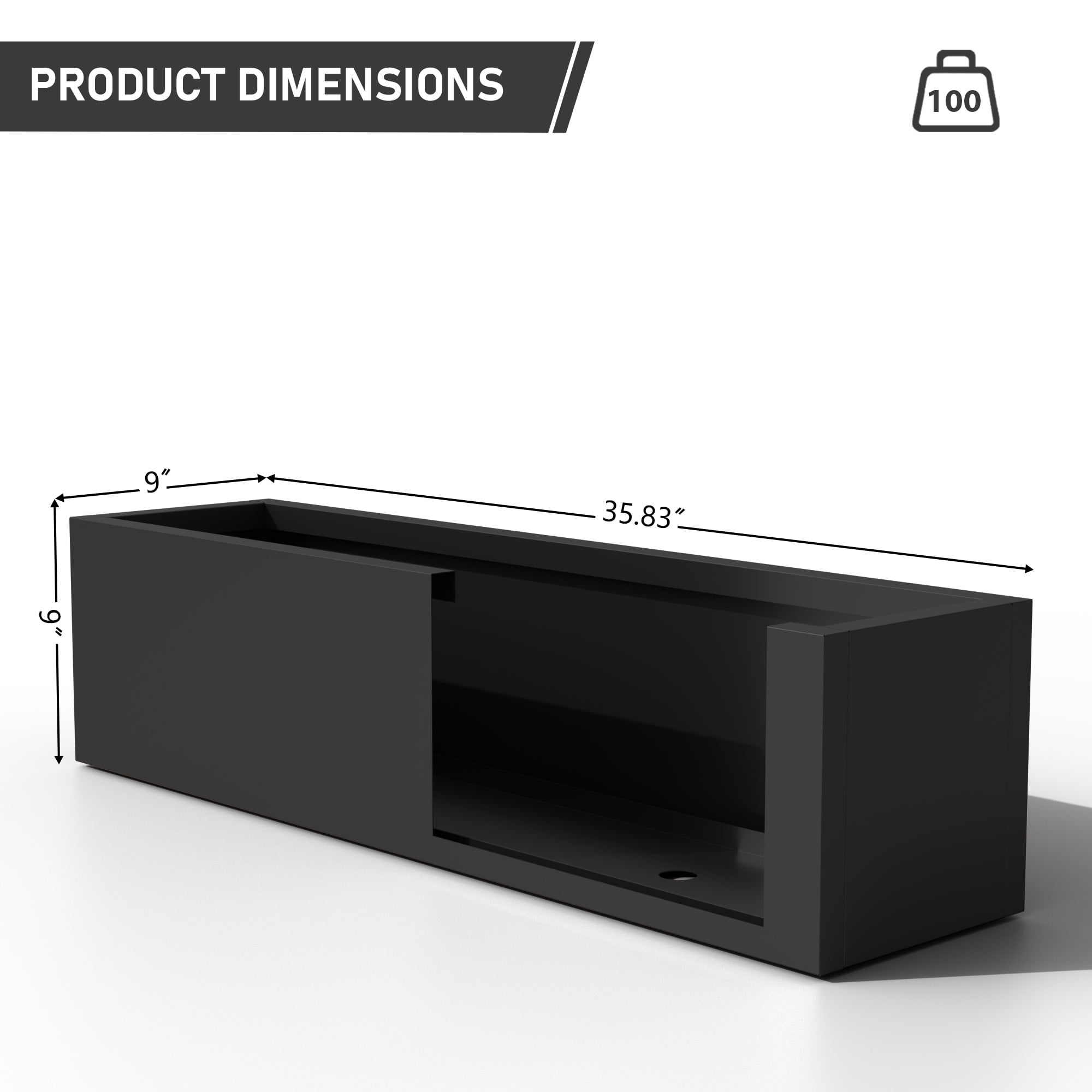 MAYEERTY 36*9*9" Black Modern Metal Rect Planter with Drainage Hole for Outdoor Gardening & Patio