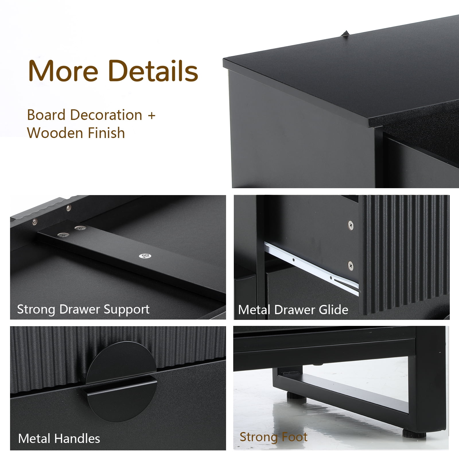 Dressers for Bedroom, 4 Drawers Fluted Dresser with Metal Handles, Modern Chest of Drawers Storage Cabinet for Living Room, Entryway,Black