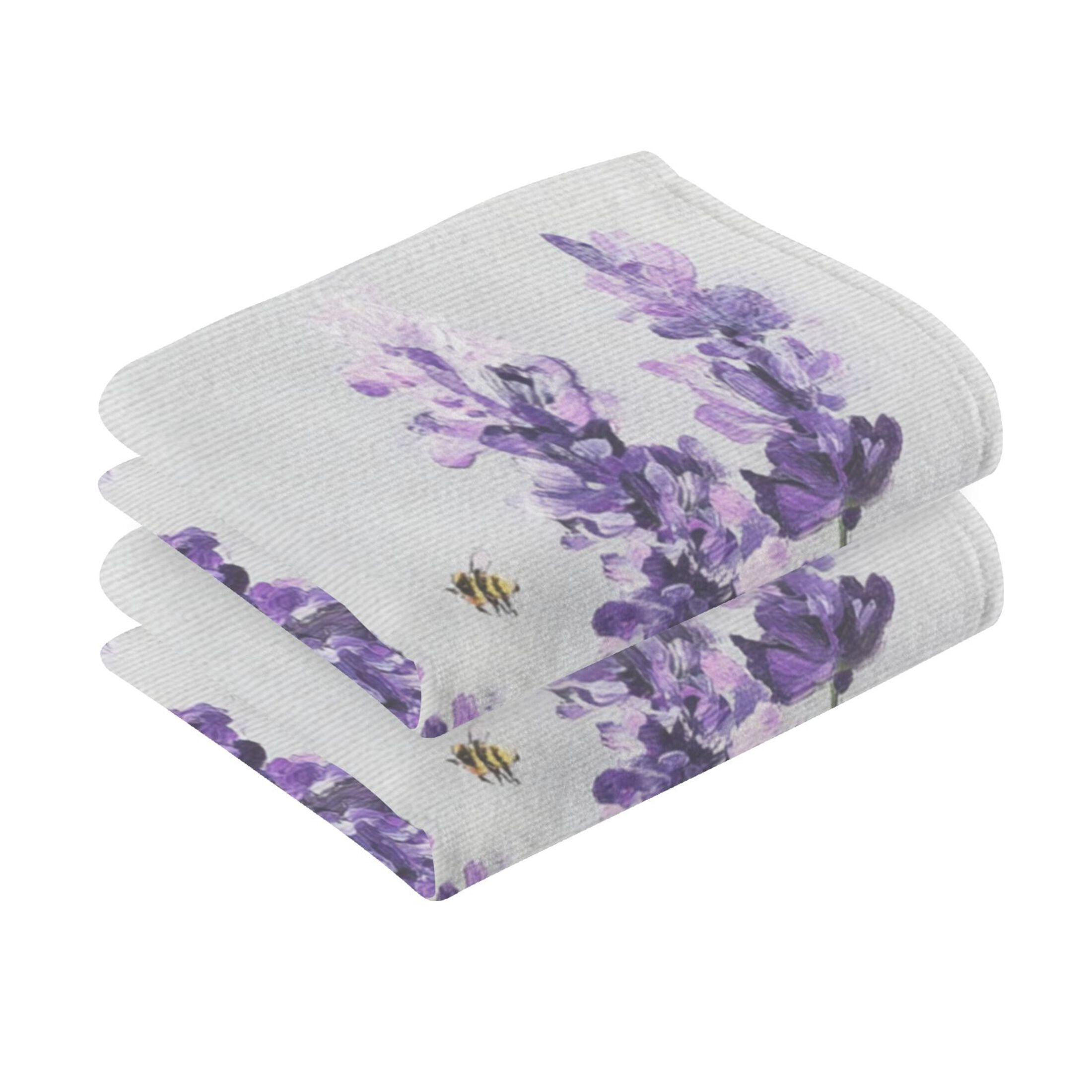 2 Pieces of Cotton Towel Face Towel Set Hand Towel Bath Towel Cotton Bath Towel Sets Lavender Field Watercolor