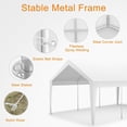 thumbnail image 3 of 10x20 Heavy Duty Carport, Galvanized Steel Outdoor Car Canopy with UV-Resistant & Water-Resistant PE Cover, Portable Garage for SUV, Truck, Boat, White, 3 of 7