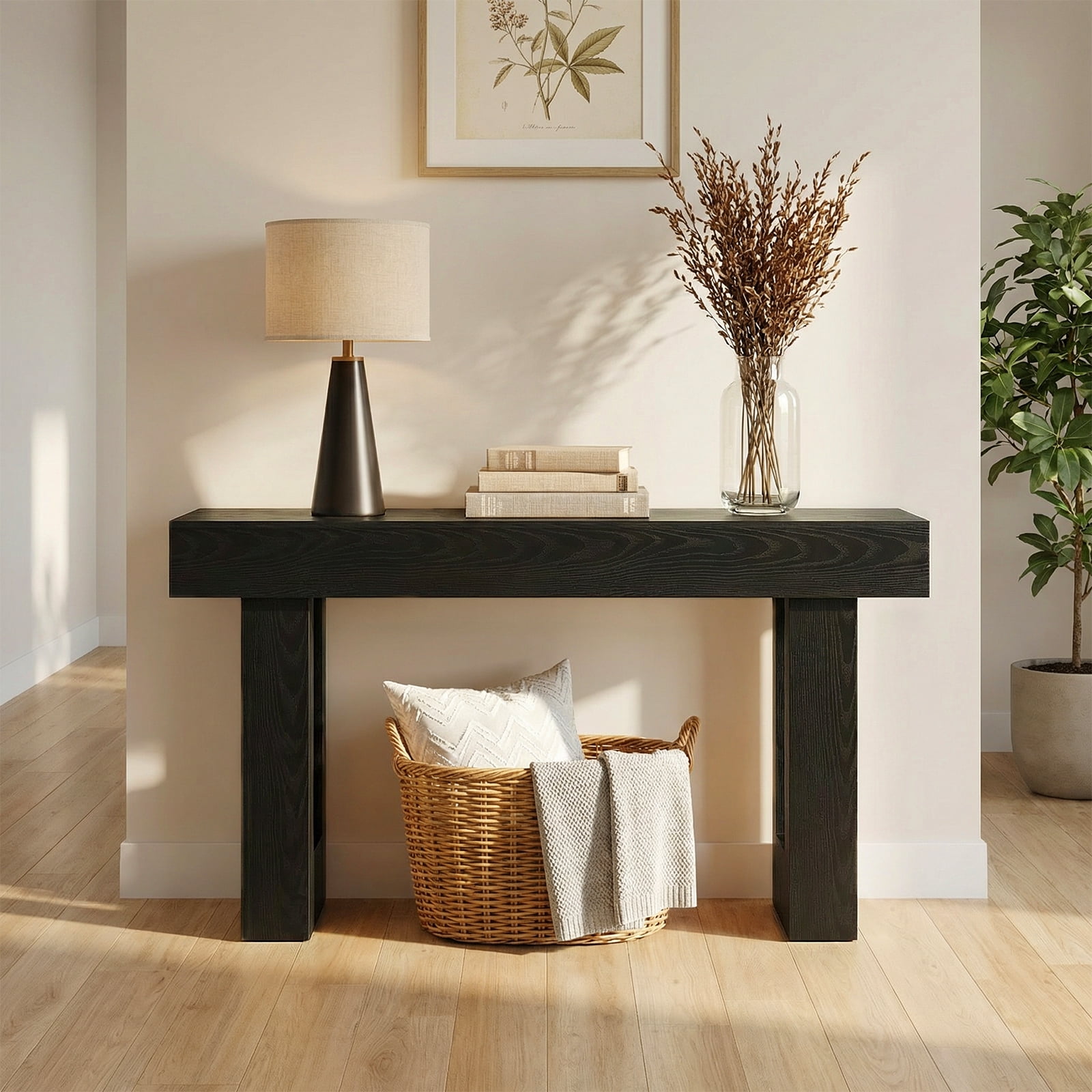 CONCETTA 63-inch Long Console Table, Wooden Farmhouse Sofa Table Behind Couch, Entryway for Hallway, Living Room, Black