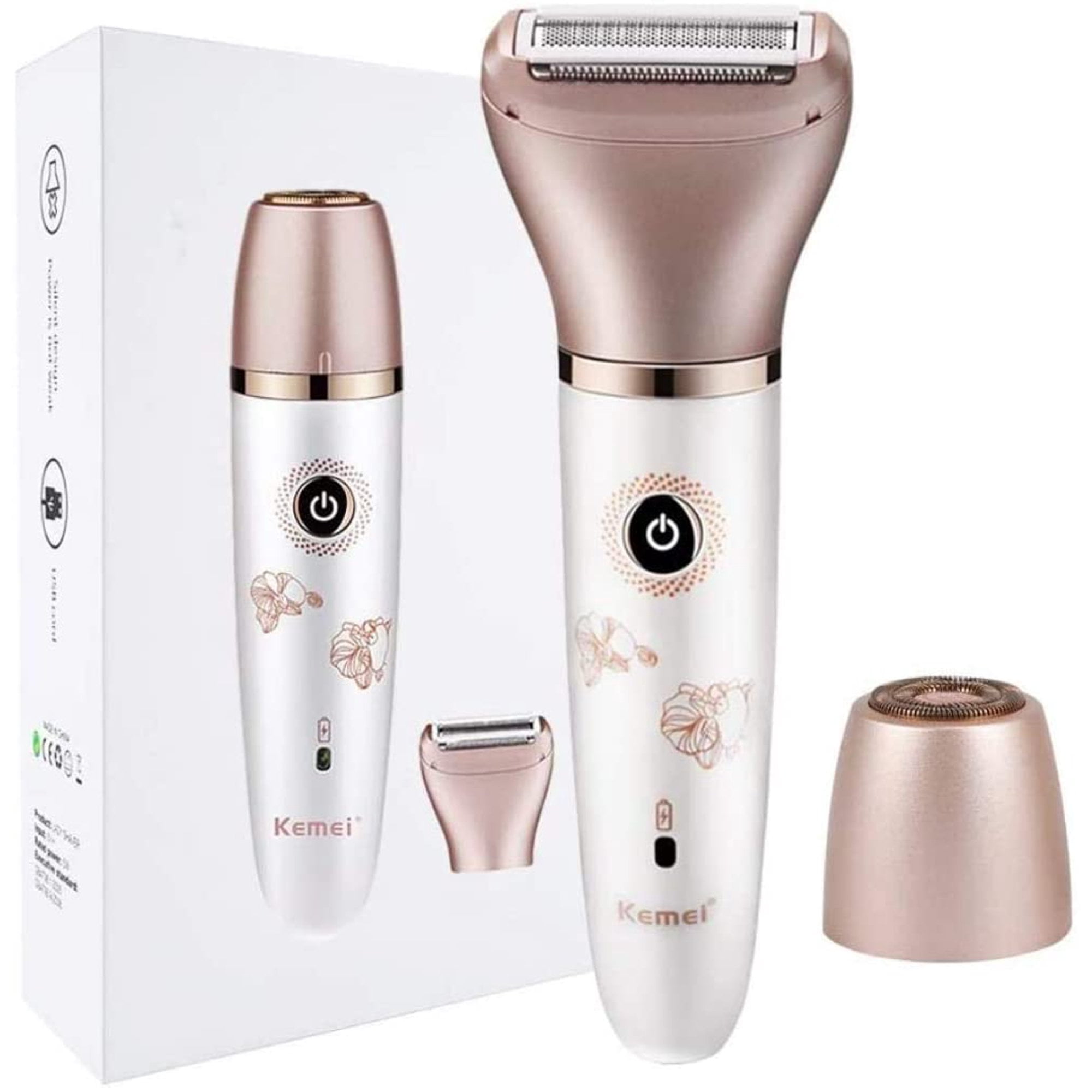 AMERTEER Electric Razor for Women, Hair Removal for Women 2 in 1 Wet & Dry Painless Rechargeable for Legs Underarms and Bikini Pop-Up Trimmer 2 Changeable Trimmer Heads (Rose Gold)