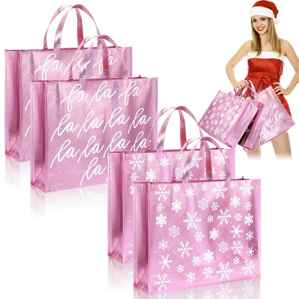 Juego de 4 Bolsas de Regalo Iridiscentes Rosadas para Navidad 50x40x13 cm