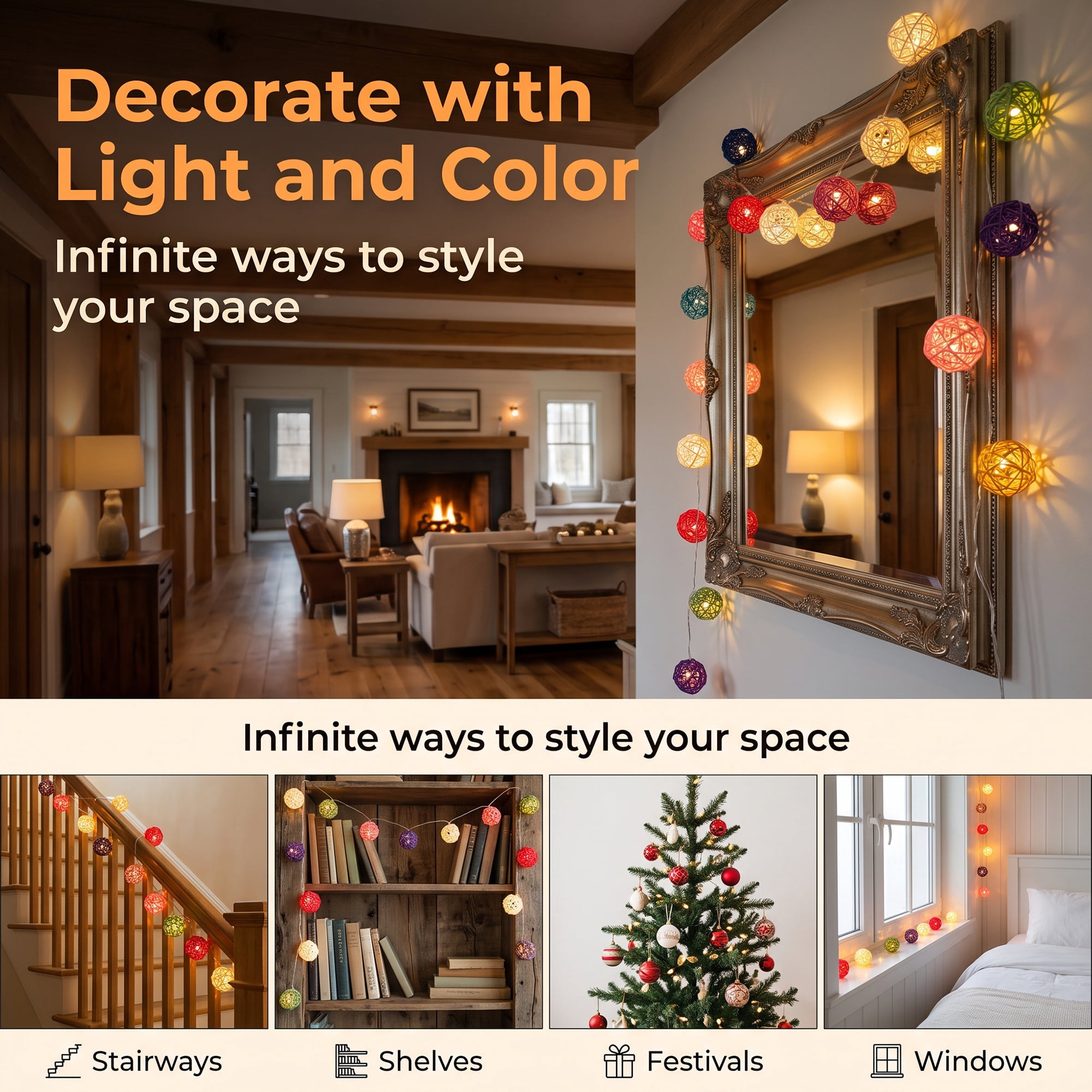 Unique Bargains Lights for Home Use with Flexible Design 13.1 ft Colorful Battery Operated