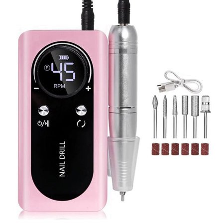 45000RPM Electric Portable Nail Drill Machine Rechargeable Low Noise Nail Sander File for Manicure Salon Tool Pink,1 x Electric Manicure Drill set,Pink