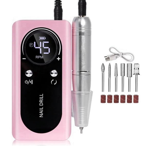45000RPM Electric Portable Nail Drill Machine Rechargeable Low Noise Nail Sander File for Manicure Salon Tool Pink,1 x Electric Manicure Drill set,Pink