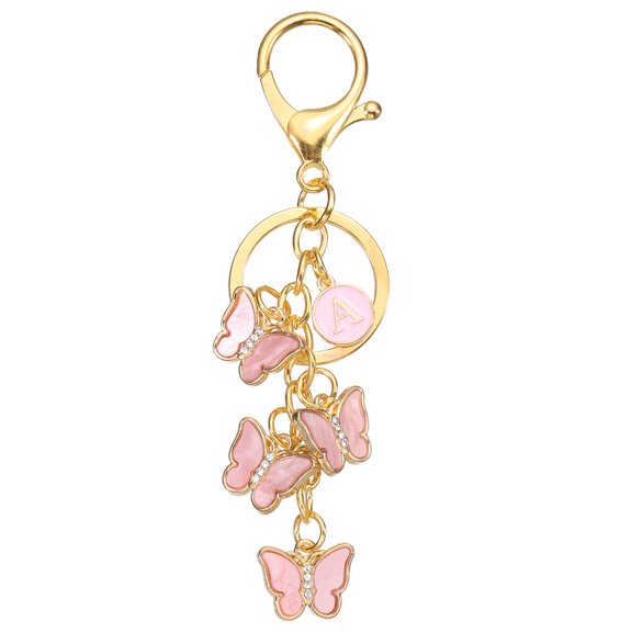 Butterfly Initial Letter Keychain, Alphabet A Personalized Metal Pink Keyring