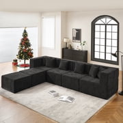 BEHOST 130 6-Piece Modular Sectional Sofa with 2 Movable Ottomans, U-Shaped Cloud Couch for Living Room, Modern Chenille Deep Seat Sofa Set, Flexible Oversized Sleeper Couches, Black