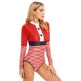 thumbnail image 3 of Eandarui Womens Christmas Bodysuit Xams Santa Jumpsuit Funny 3D Printed Long Sleeve One Piece Unitard Red Stripes S/M, 3 of 7