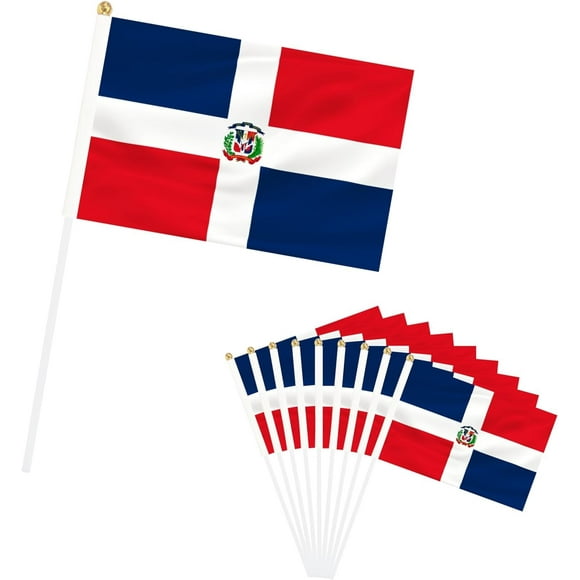 TRAHOO-Dominica Flags 20 Pack, Dominica Handheld Flags, Small Flags of The Dominican Republic on Stick for Festivals Sports Decorations, Vivid Color Anti-Ultraviolet Fade Indoor Outdoor