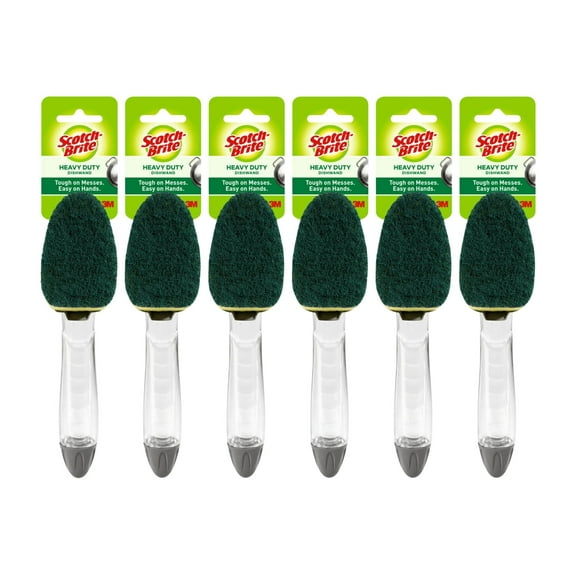 3M Scotch-Brite 6 Pack Heavy Duty Dish Wand Sponge Brush Soap Dispenser with Scotch Brite Sponges Dish Scrubber Pads for Home Kitchen