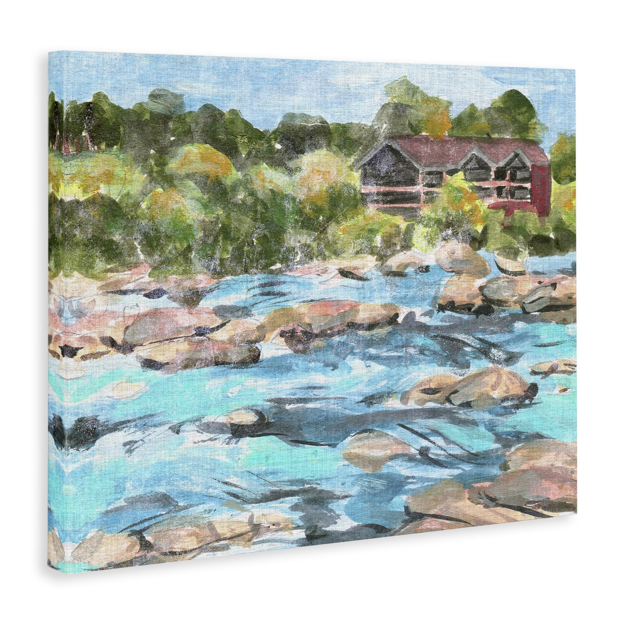 Stupell Industries Rocky River Landscape Landscape Painting Gallery Wrapped Canvas Art Print Wall Art, 48 x 36