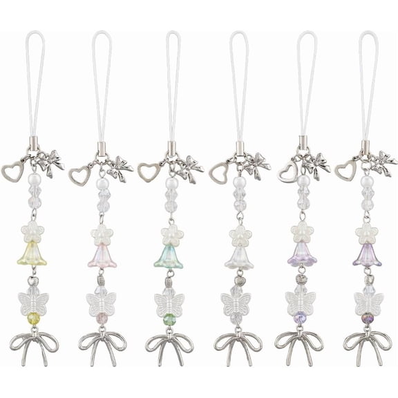1 Box 6pcs Cellphone Charm Phone Charms Strap Conquette Bowknot Cute Acrylic Bowtie Flowers Heart Dangle Lanyard