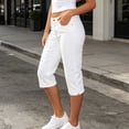 thumbnail image 7 of Zynoxe Womens Capri Denim Pants Trendy Stretchy Mid Waist Button Jeans Pants with Muti Pockets Casual Bodycon Cropped Denim Pants for Daily Wear White XL, 7 of 7
