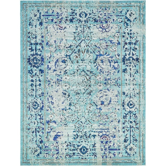 Unique Loom Medici Distressed Rug 10' x 13' Rectangle Light Blue/Turquoise