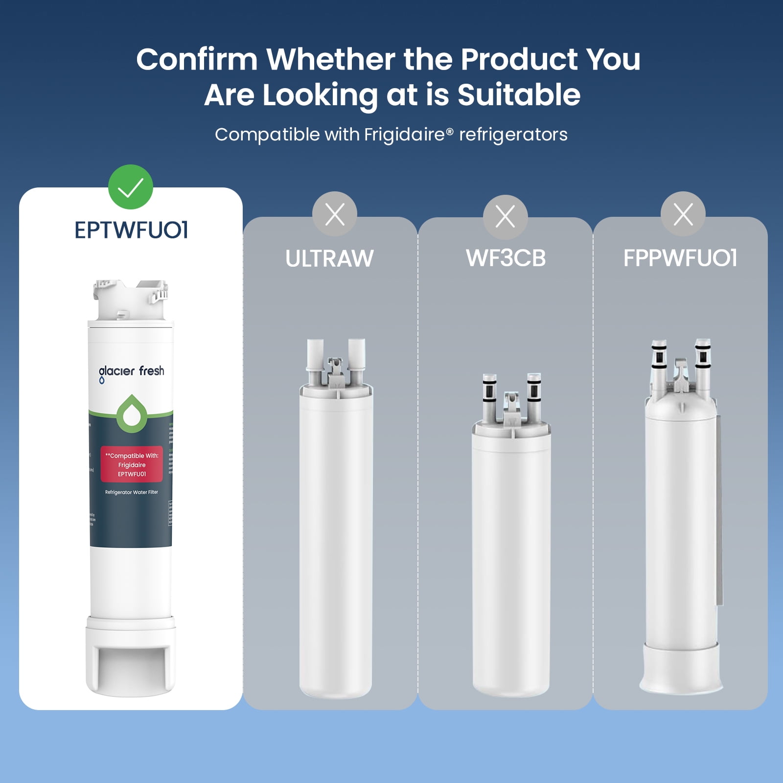 GLACIER FRESH EPTWFU01 Refrigerator Water Filter, NSF/ANSI 53 & 372 Certified, Compatible with EPTWFU01C, EWF02, Pure Source Ultra II, Pure Source Ultra 2, 4562222, 4 Pack