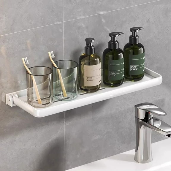 Blukids Over Sink 1-Shelf Wall Mounted Floating Tray Narrow Counter Organizer Shelf, Aluminum, White, 1 Count