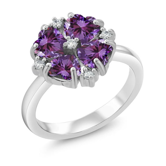 Gem Stone King 925 Sterling Silver Fancy Purple Zirconia Ring for Women (1.84 Cttw, Heart Shape 5MM, Gemstone Birthstone, Size 5)