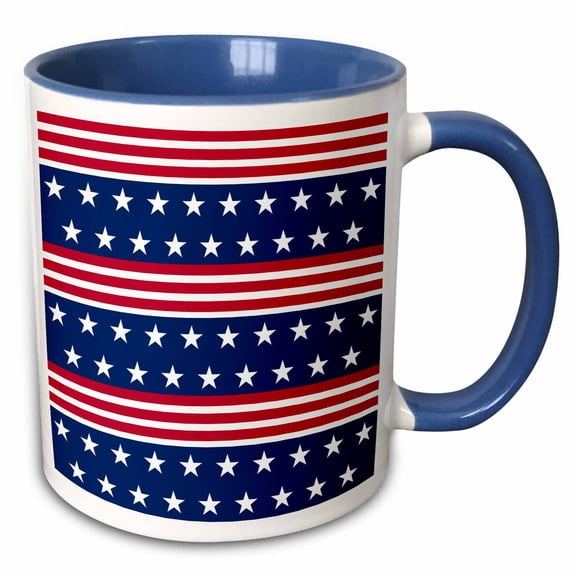 3drose, Image of Stars, Stripes. White, Blue Red. American Patriot Pattern, 15oz Two-tone Blue Mug