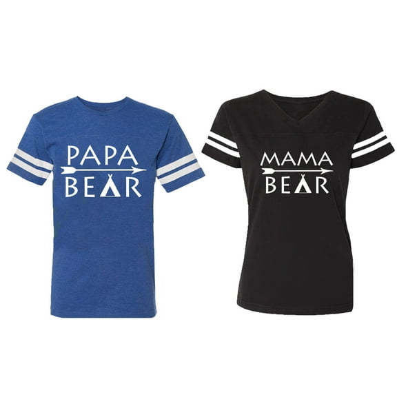Papa Mama Bear Matching Couple Cotton Jerseys (Men Royal / Women Black) (Men S / Women S)