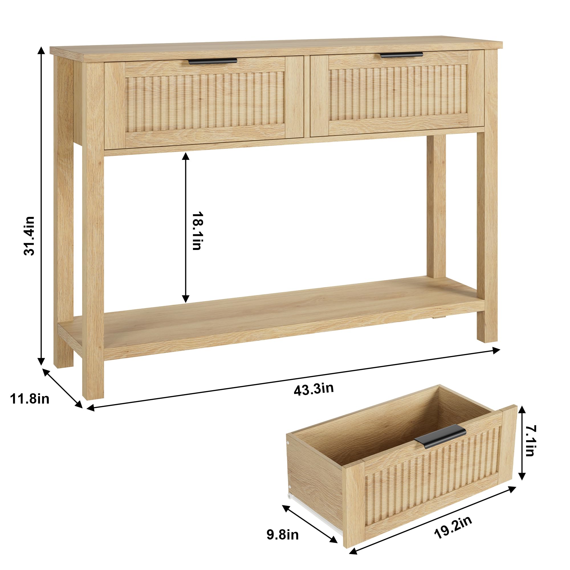 Accreate Fluted Entryway Table with 2 Drawers, Console Table for Entryway, Wooden Sofa Table for Living Room, Foyer